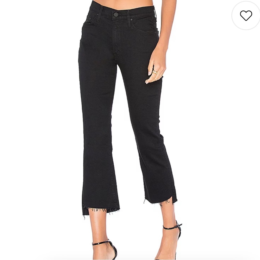 MOTHER Black Cropped Raw-Hem Jeans